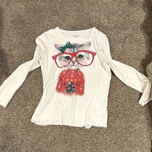 The Children's Place White Long Sleeve Tee with Cat and Red Glasses